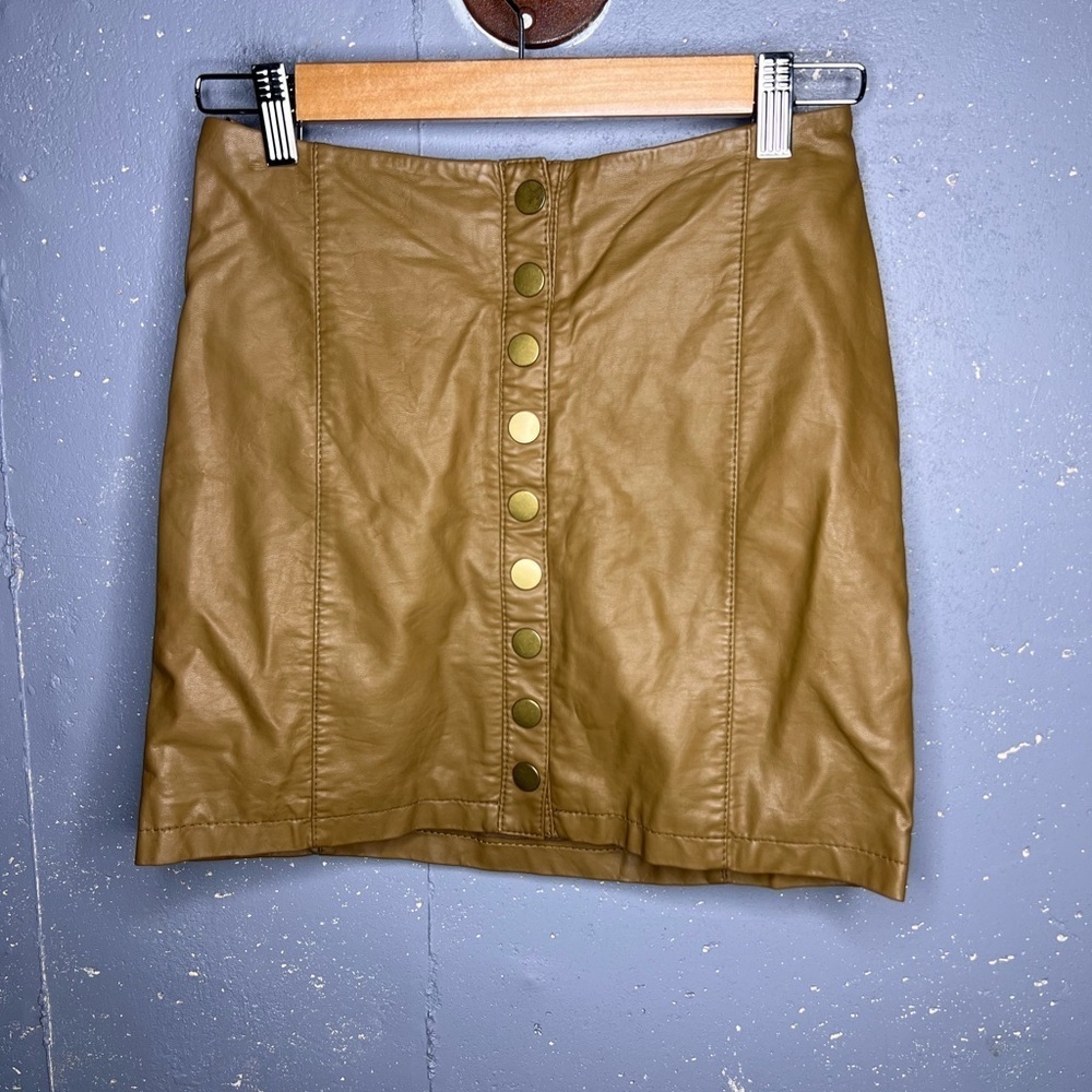 FREE PEOPLE Oh Snap Cognac Vegan Leather Skirt (2) - Picture 2 of 5